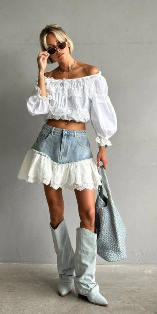 01 short denim skirt outfit idea