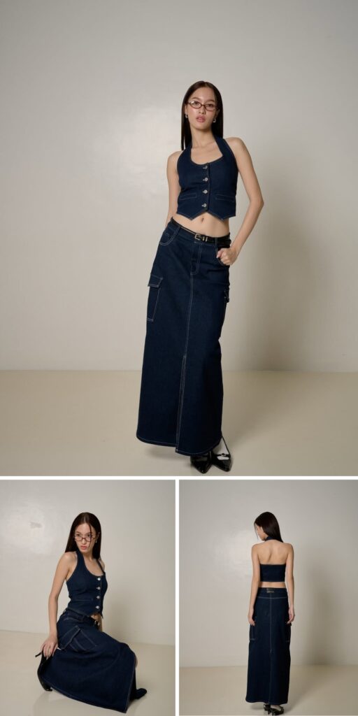 04 long denim skirt outfit ideas 1