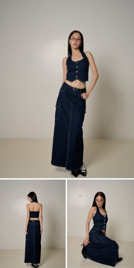 05 long denim skirt outfit ideas 1