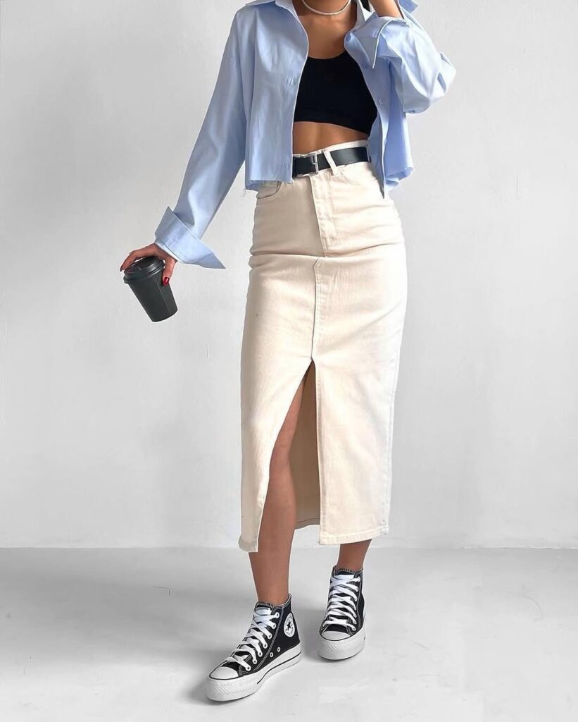 07 long denim skirt outfit ideas