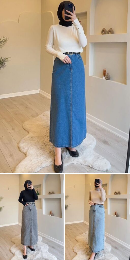 17 long denim skirt outfit ideas