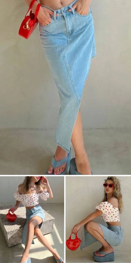 21 long denim skirt outfit ideas