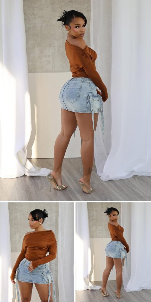 23 short denim skirt outfit idea