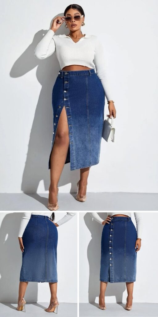 24 long denim skirt outfit ideas