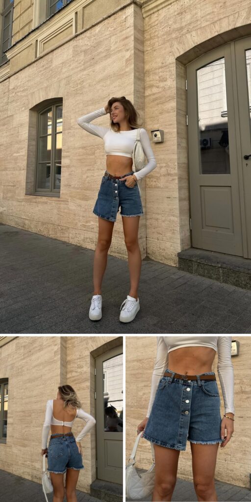 28 short denim skirt outfit idea