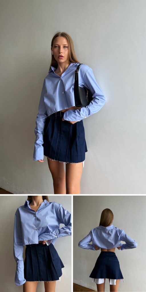 30 short denim skirt outfit idea