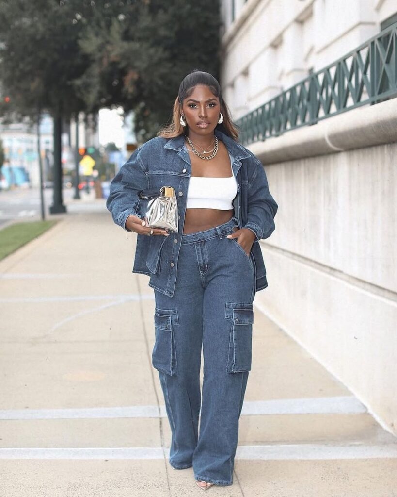 16 denim on denim outfit black women