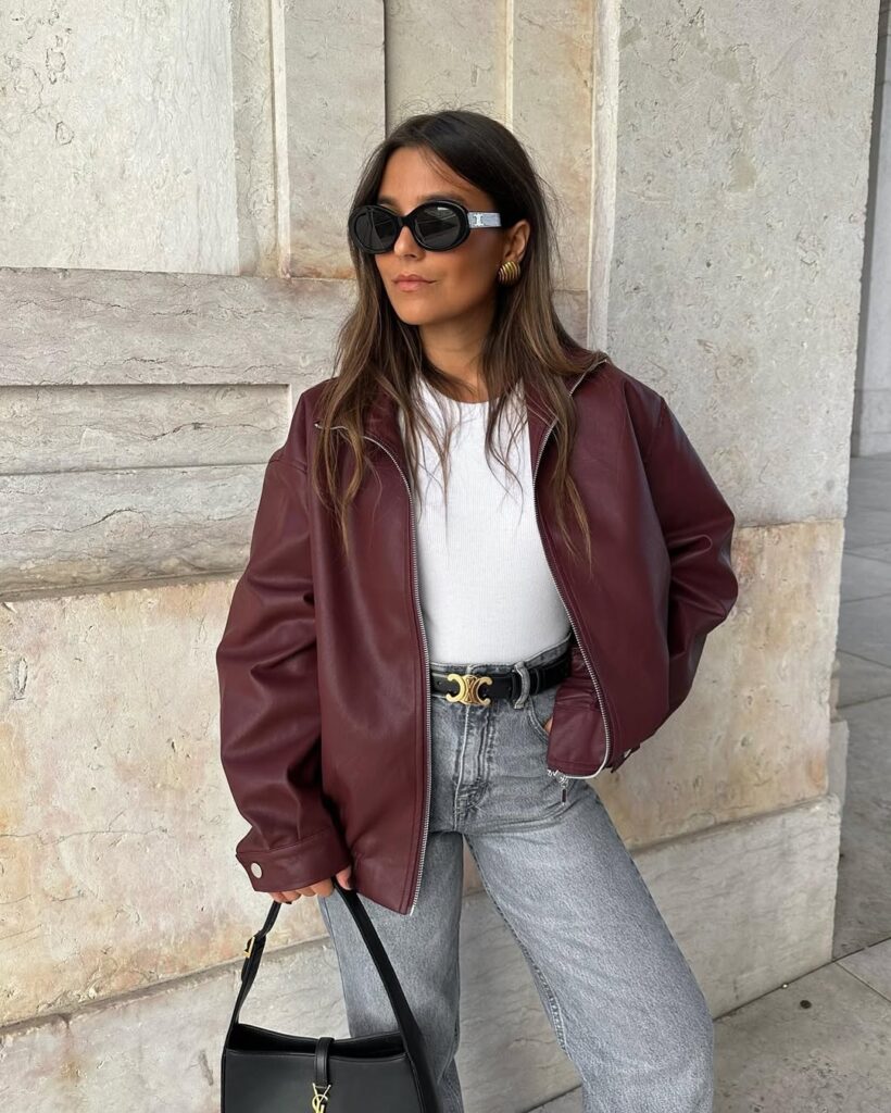 21 Burgundy womens outfits with jeans